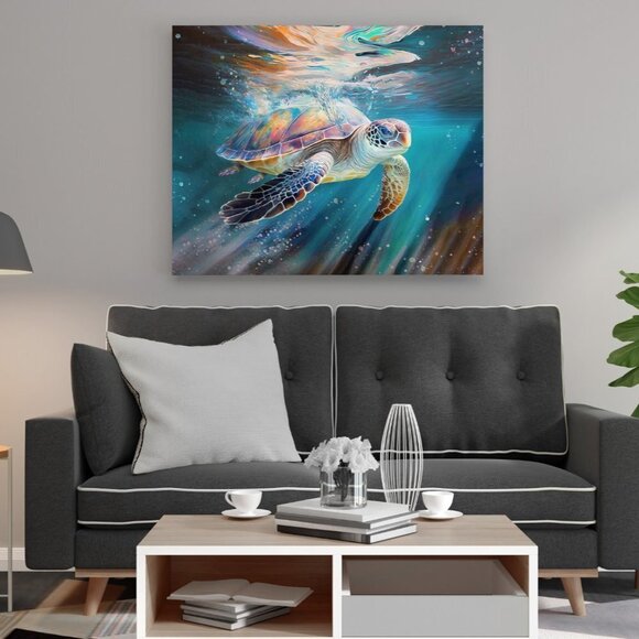 20x30 Sea Turtle Watercolor Oil Painting Wall Art Print - Picture 1 of 7
